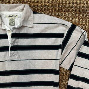 Vintage 1990s Eddie Bauer Rugby Polo Shirt (Large) Beige Green (Medium)